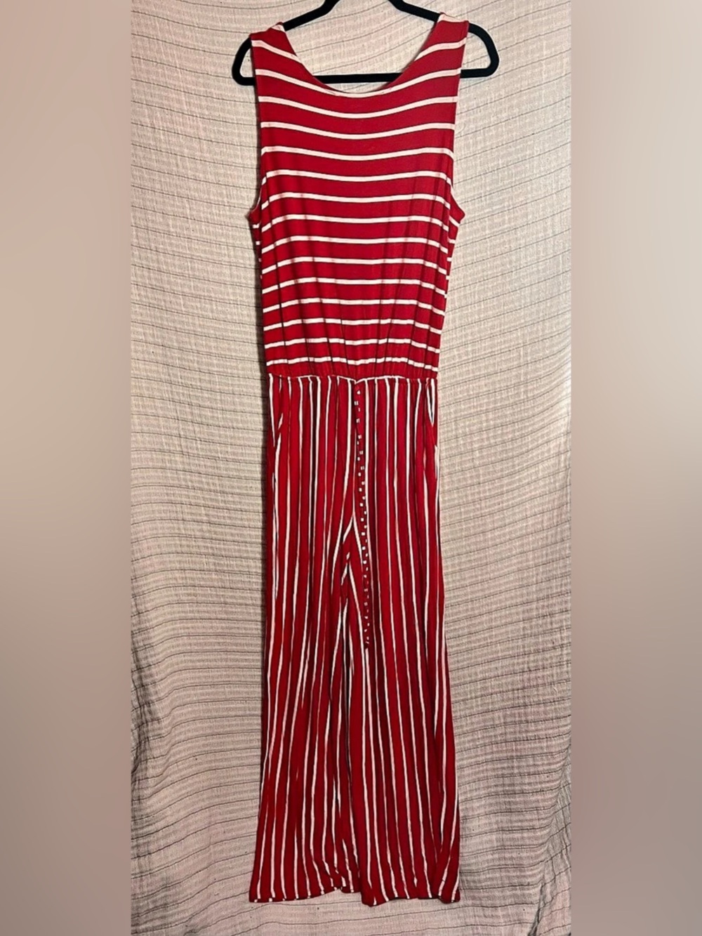 ZENANA Jumpsuit Striped in Red & White Size XL